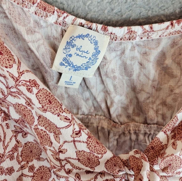 Francesca's X Blue Rain Rust Beige Floral Cropped Baby Doll Top Sz L Adj Straps - Picture 5 of 11
